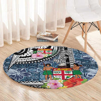 Fiji Day Round Carpet Traditional Tapa with Hibiscus and Emblems LT03 - Polynesian Pride