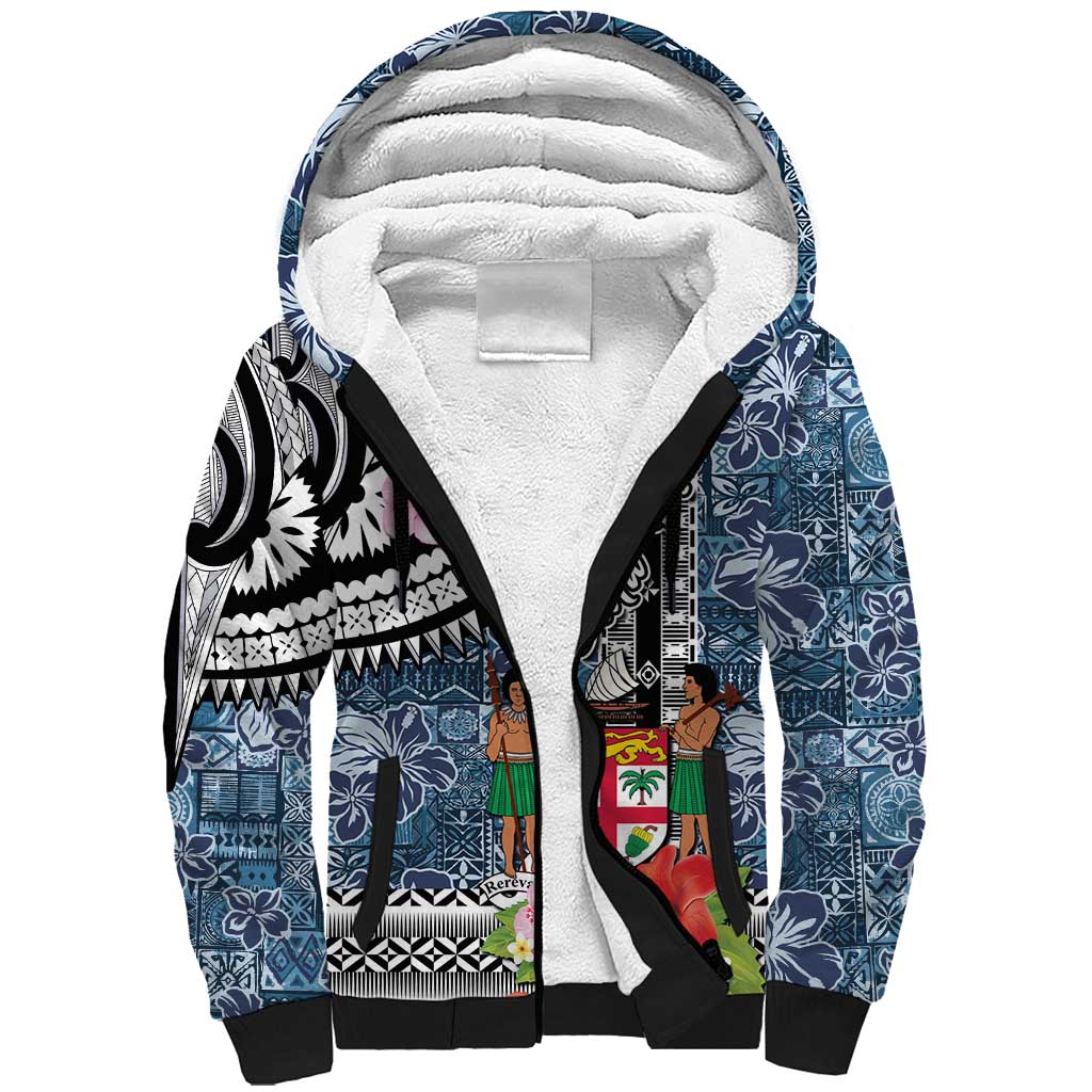 Fiji Day Sherpa Hoodie Traditional Tapa with Hibiscus and Emblems LT03 Unisex - Polynesian Pride
