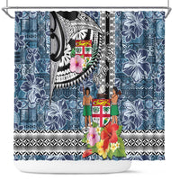 Fiji Day Shower Curtain Traditional Tapa with Hibiscus and Emblems LT03 - Polynesian Pride