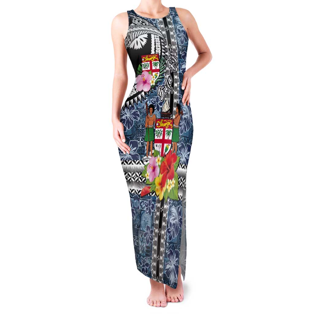 Fiji Day Tank Maxi Dress Traditional Tapa with Hibiscus and Emblems LT03 Women - Polynesian Pride
