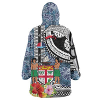 Fiji Day Wearable Blanket Hoodie Traditional Tapa with Hibiscus and Emblems LT03 - Polynesian Pride
