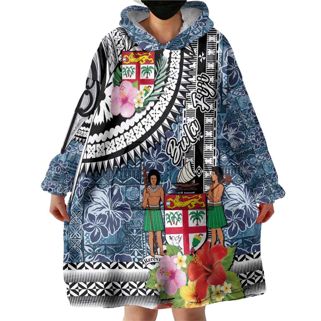 Fiji Day Wearable Blanket Hoodie Traditional Tapa with Hibiscus and Emblems LT03 - Polynesian Pride