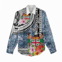 Fiji Day Women Casual Shirt Traditional Tapa with Hibiscus and Emblems LT03 - Polynesian Pride