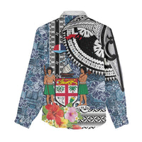 Fiji Day Women Casual Shirt Traditional Tapa with Hibiscus and Emblems LT03 - Polynesian Pride