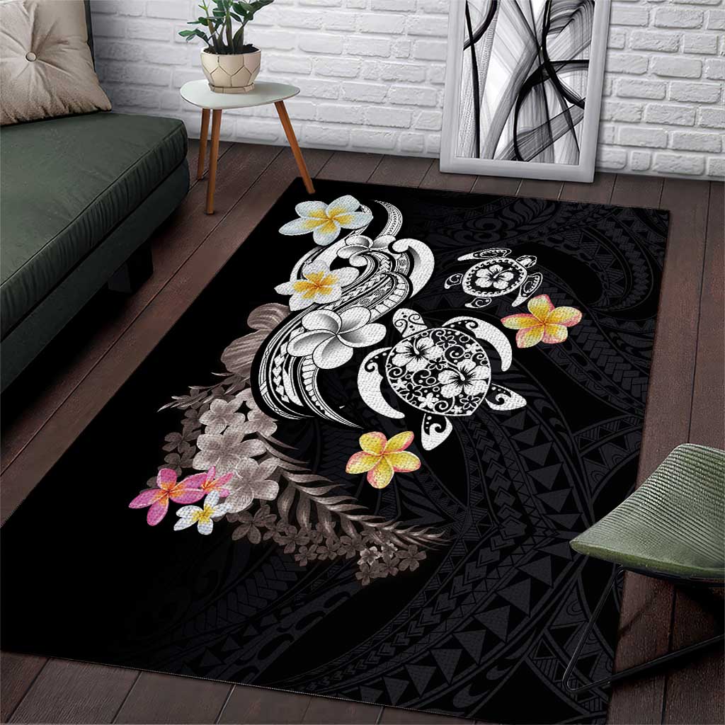 Hawaiian Tropical Plumeria Turtles Area Rug Polynesian Art Tattoo LT03 L 59 x 86 inches - Polynesian Pride