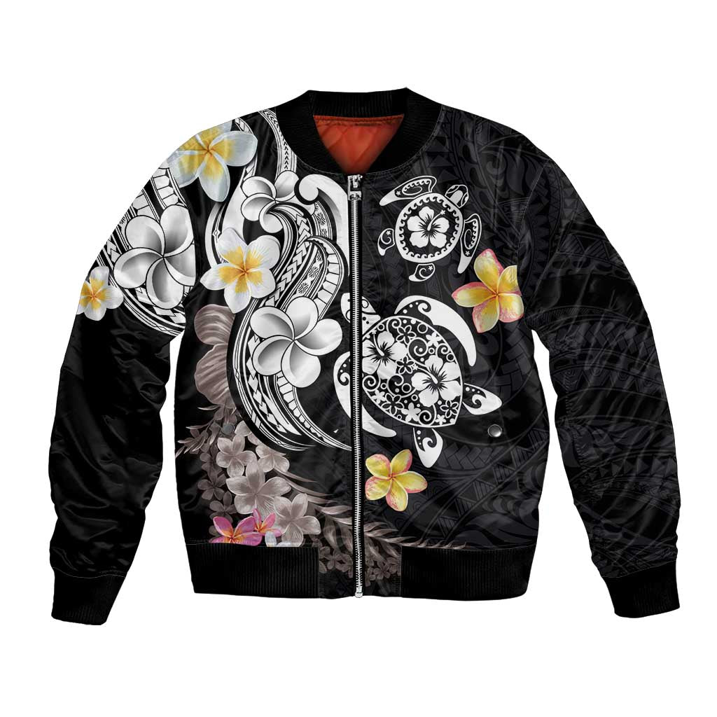 Hawaiian Tropical Plumeria Turtles Bomber Jacket Polynesian Art Tattoo LT03 Unisex - Polynesian Pride