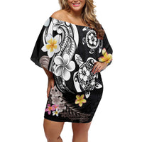 Hawaiian Tropical Plumeria Turtles Off Shoulder Short Dress Polynesian Art Tattoo LT03 Women - Polynesian Pride