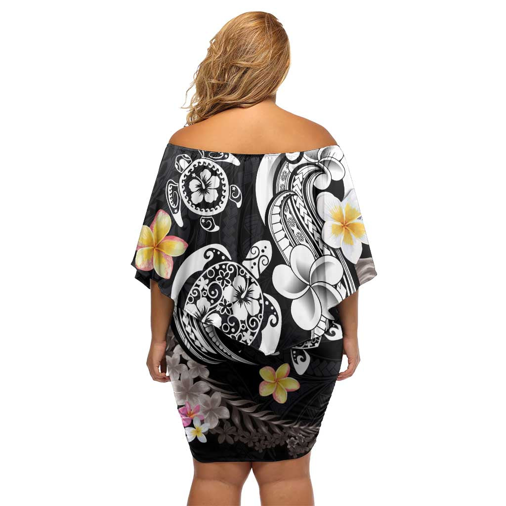 Hawaiian Tropical Plumeria Turtles Off Shoulder Short Dress Polynesian Art Tattoo LT03 - Polynesian Pride