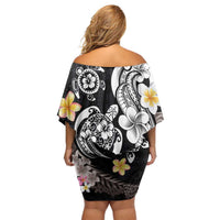 Hawaiian Tropical Plumeria Turtles Off Shoulder Short Dress Polynesian Art Tattoo LT03 - Polynesian Pride
