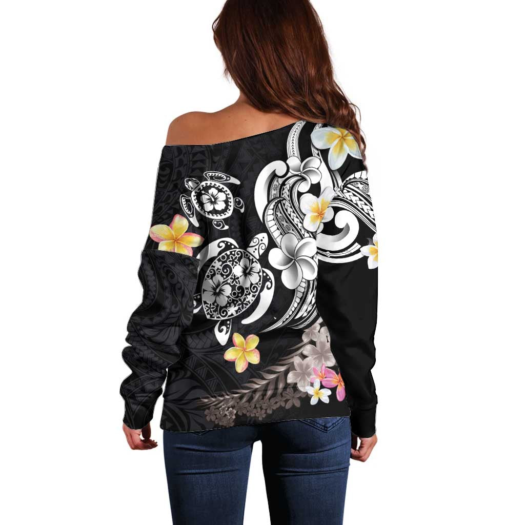 Hawaiian Tropical Plumeria Turtles Off Shoulder Sweater Polynesian Art Tattoo LT03 - Polynesian Pride
