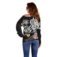 Hawaiian Tropical Plumeria Turtles Off Shoulder Sweater Polynesian Art Tattoo LT03 - Polynesian Pride