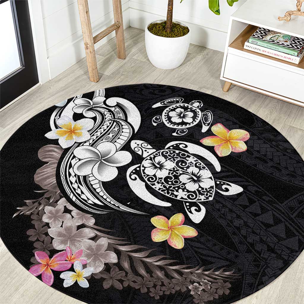 Hawaiian Tropical Plumeria Turtles Round Carpet Polynesian Art Tattoo LT03 - Polynesian Pride