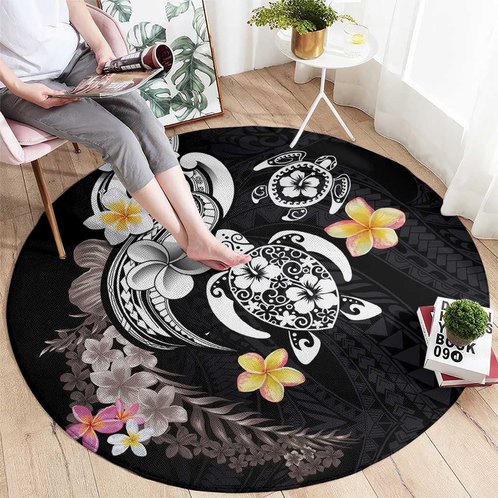 Hawaiian Tropical Plumeria Turtles Round Carpet Polynesian Art Tattoo LT03 - Polynesian Pride