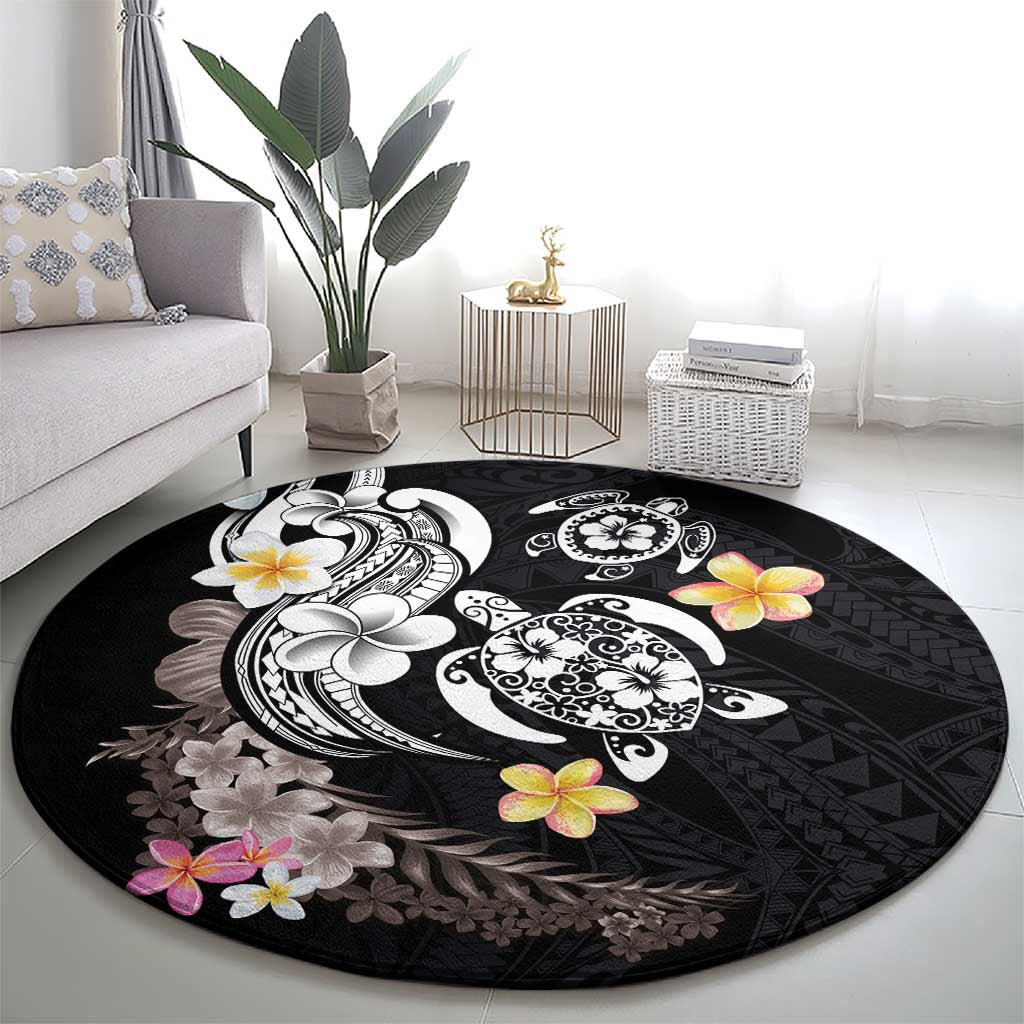 Hawaiian Tropical Plumeria Turtles Round Carpet Polynesian Art Tattoo LT03 - Polynesian Pride