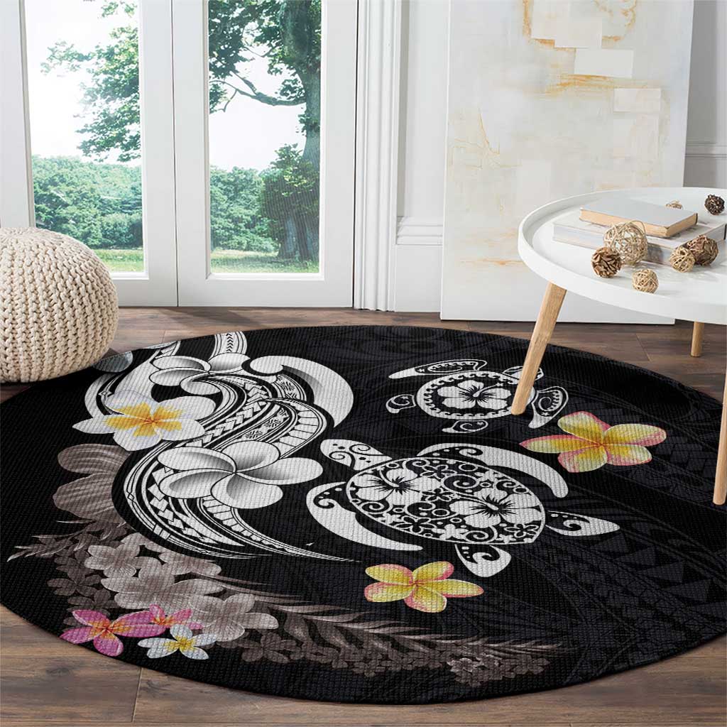 Hawaiian Tropical Plumeria Turtles Round Carpet Polynesian Art Tattoo LT03 - Polynesian Pride