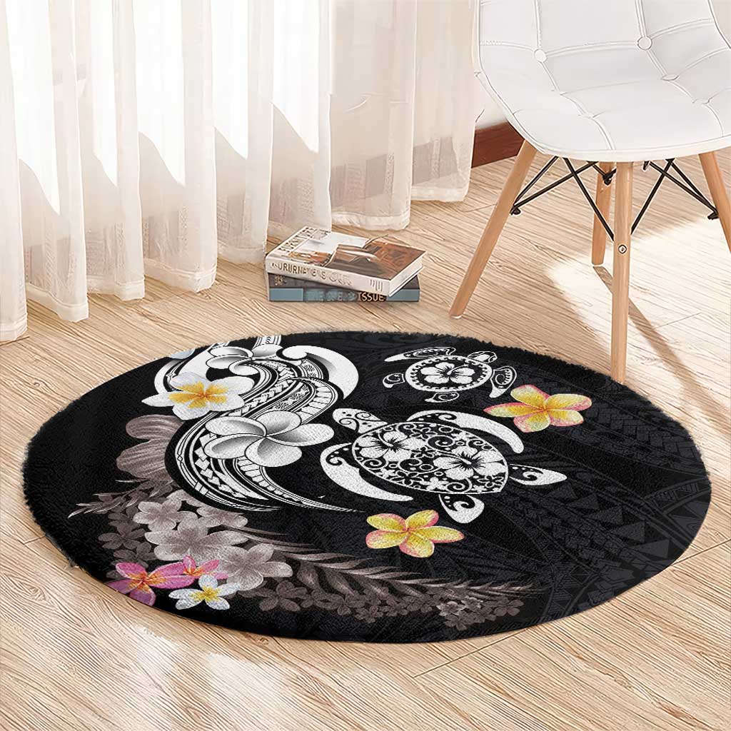 Hawaiian Tropical Plumeria Turtles Round Carpet Polynesian Art Tattoo LT03 - Polynesian Pride