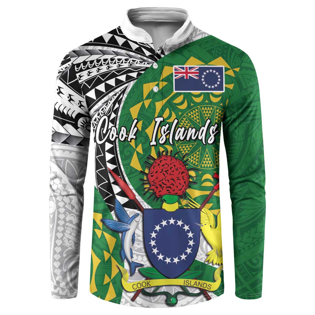 Cook Islands Independence Day Button Sweatshirt National Flag and Emblem with Tatau Tattoo LT03 - Polynesian Pride