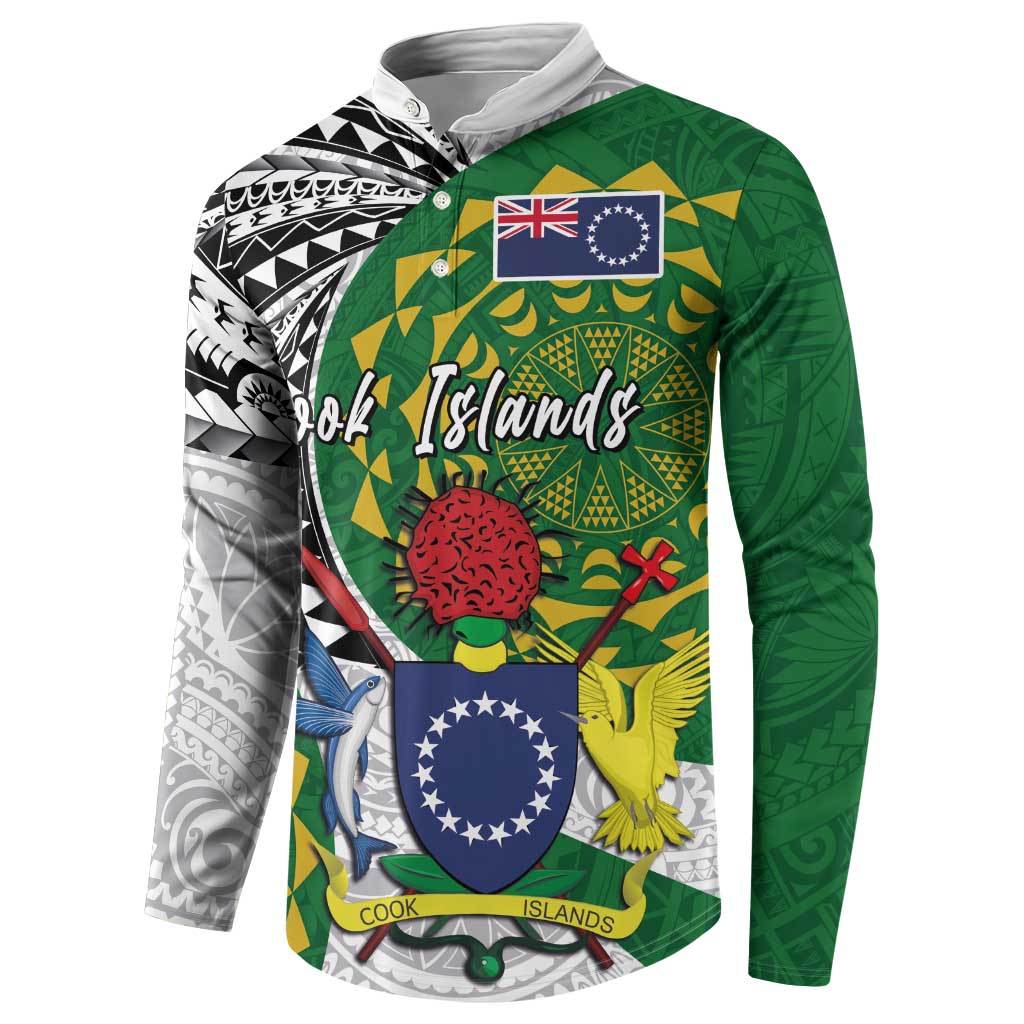 Cook Islands Independence Day Button Sweatshirt National Flag and Emblem with Tatau Tattoo LT03 - Polynesian Pride