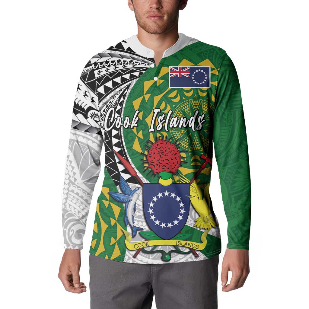 Cook Islands Independence Day Button Sweatshirt National Flag and Emblem with Tatau Tattoo LT03 - Polynesian Pride