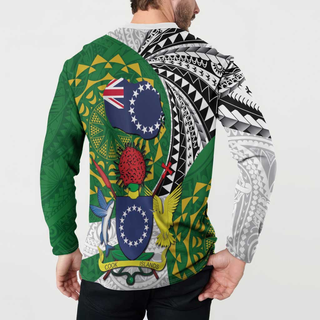 Cook Islands Independence Day Button Sweatshirt National Flag and Emblem with Tatau Tattoo LT03 - Polynesian Pride