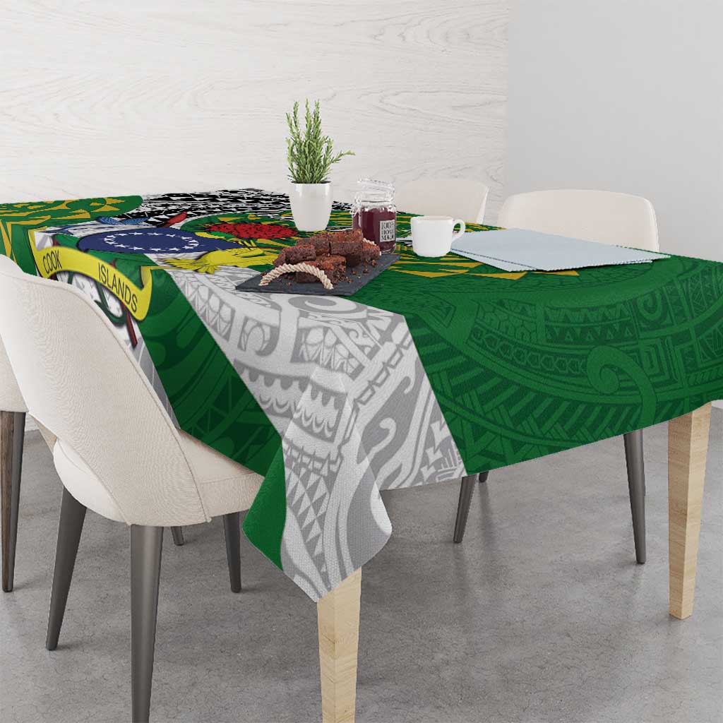 Cook Islands Independence Day Tablecloth National Flag and Emblem with Tatau Tattoo LT03 - Polynesian Pride