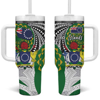 Cook Islands Independence Day Tumbler With Handle National Flag and Emblem with Tatau Tattoo LT03 One Size: 40 oz - Polynesian Pride