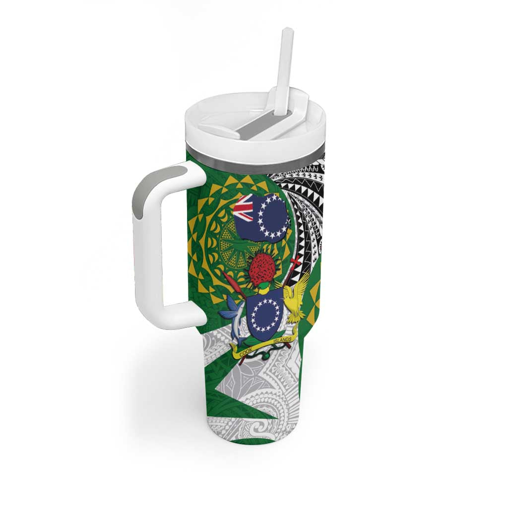 Cook Islands Independence Day Tumbler With Handle National Flag and Emblem with Tatau Tattoo LT03 - Polynesian Pride