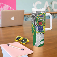 Cook Islands Independence Day Tumbler With Handle National Flag and Emblem with Tatau Tattoo LT03 - Polynesian Pride