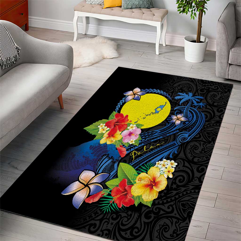 Palau Independence Day Area Rug Melanesian Tattoo with Hibiscus LT03 - Polynesian Pride