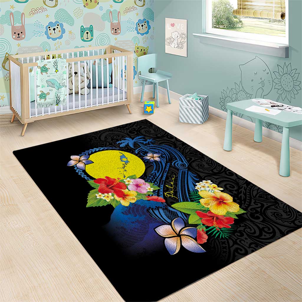 Palau Independence Day Area Rug Melanesian Tattoo with Hibiscus LT03 - Polynesian Pride