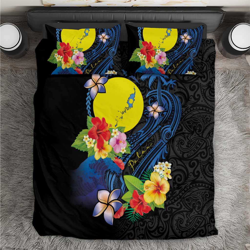 Palau Independence Day Bedding Set Melanesian Tattoo with Hibiscus LT03 - Polynesian Pride