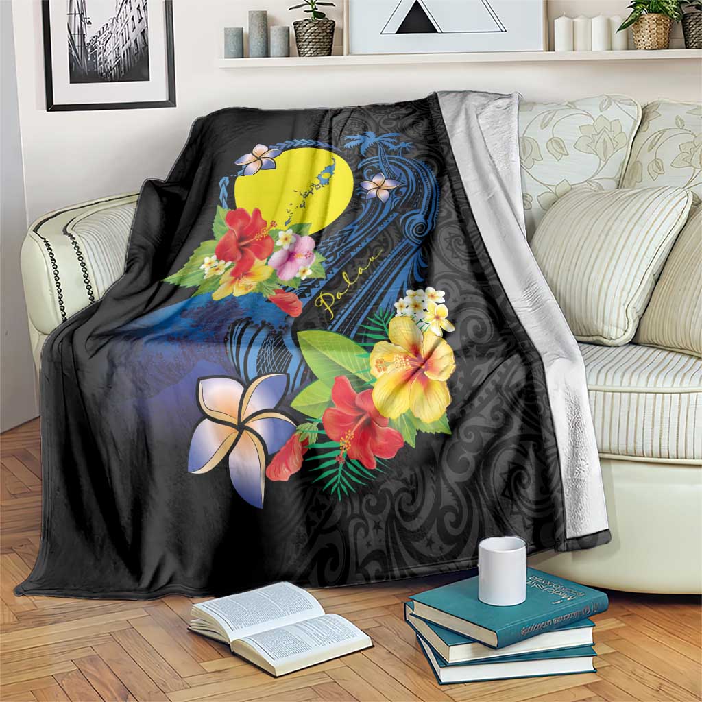 Palau Independence Day Blanket Melanesian Tattoo with Hibiscus LT03 X-Large 180cm x 200cm - Polynesian Pride