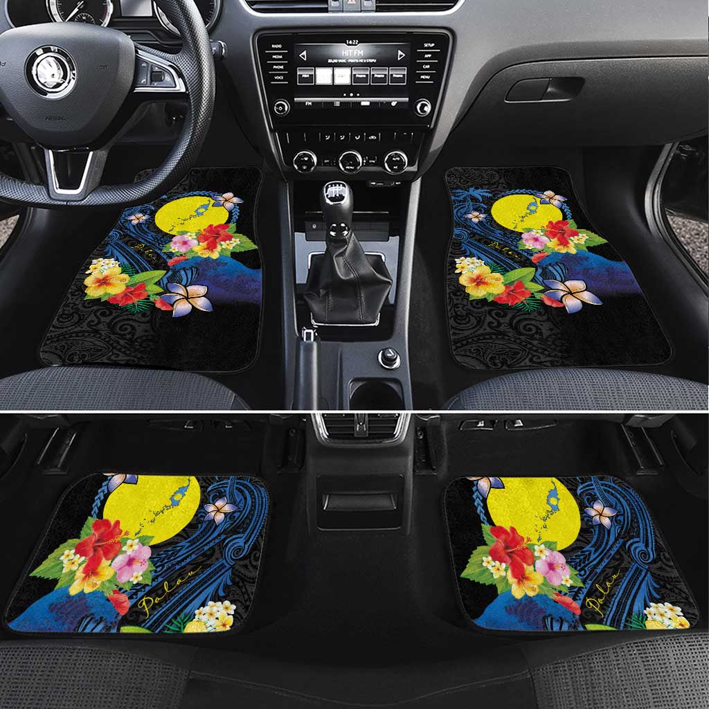 Palau Independence Day Car Mats Melanesian Tattoo with Hibiscus LT03 Set 4pcs - Polynesian Pride