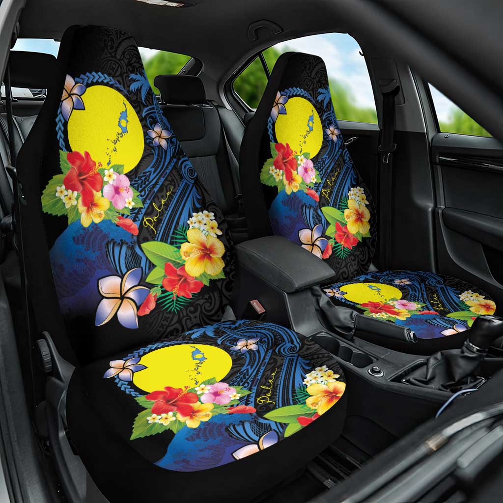 Palau Independence Day Car Seat Cover Melanesian Tattoo with Hibiscus LT03 One Size - Polynesian Pride