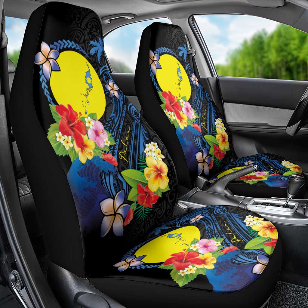 Palau Independence Day Car Seat Cover Melanesian Tattoo with Hibiscus LT03 - Polynesian Pride