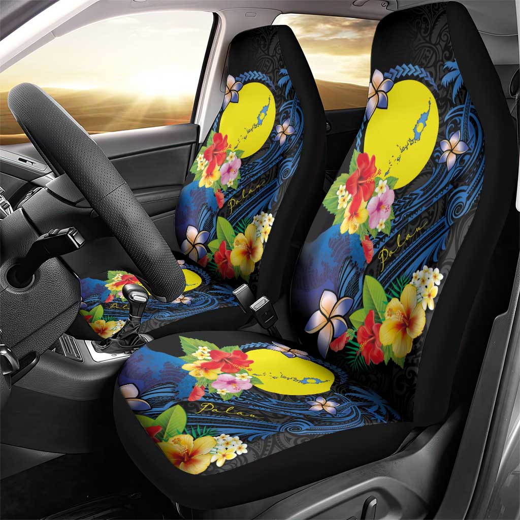 Palau Independence Day Car Seat Cover Melanesian Tattoo with Hibiscus LT03 - Polynesian Pride