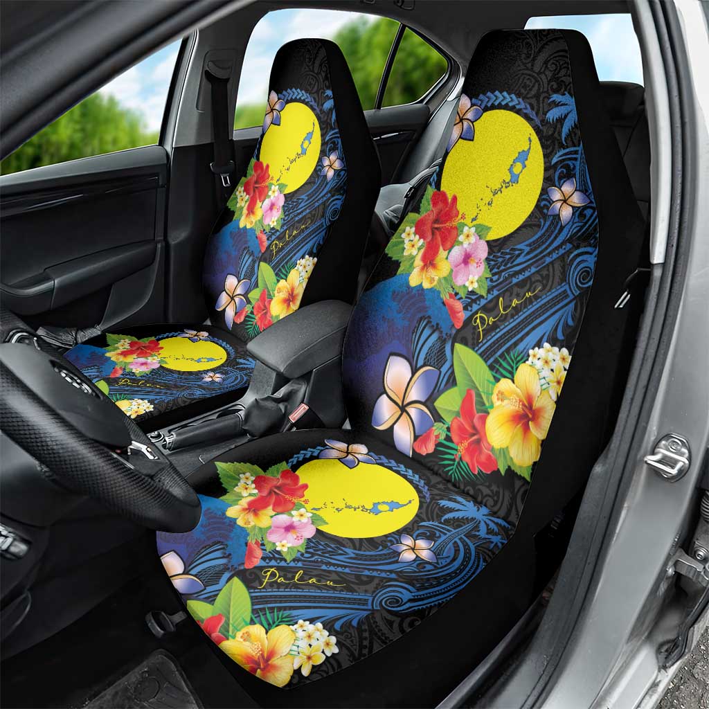 Palau Independence Day Car Seat Cover Melanesian Tattoo with Hibiscus LT03 - Polynesian Pride