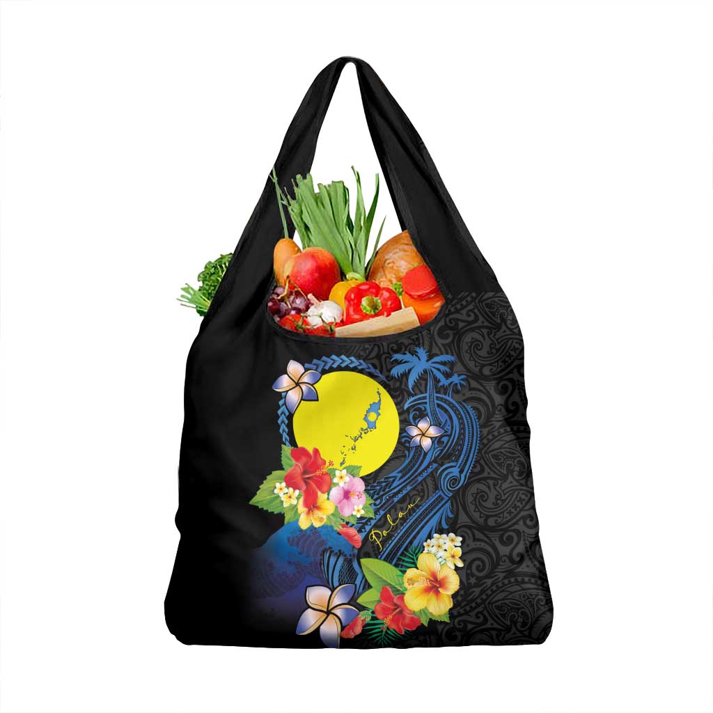 Palau Independence Day Grocery Bag Melanesian Tattoo with Hibiscus LT03 1-pack One Size - Polynesian Pride