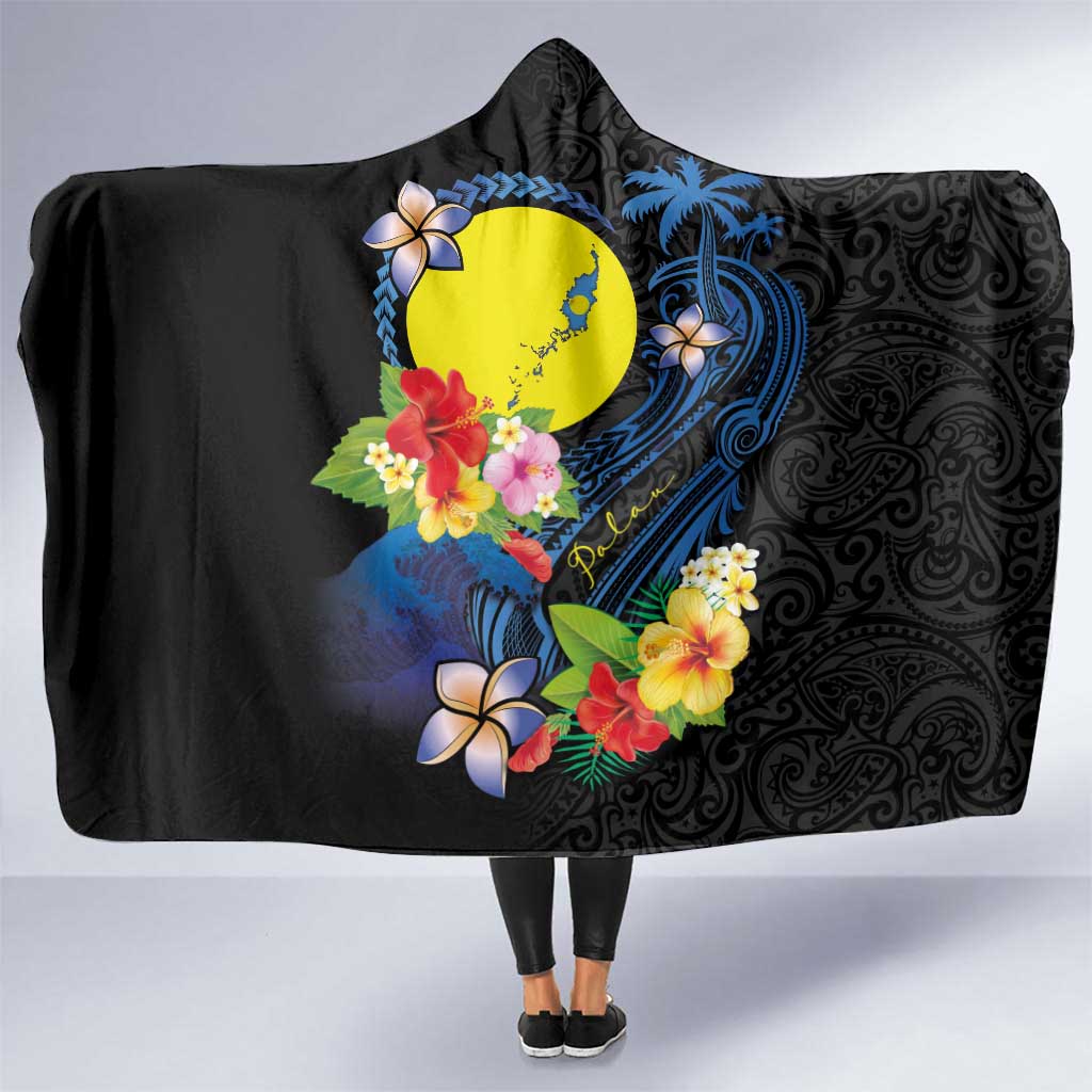 Palau Independence Day Hooded Blanket Melanesian Tattoo with Hibiscus LT03 One Size - Polynesian Pride
