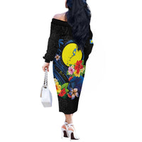 Palau Independence Day Off The Shoulder Long Sleeve Dress Melanesian Tattoo with Hibiscus LT03 - Polynesian Pride