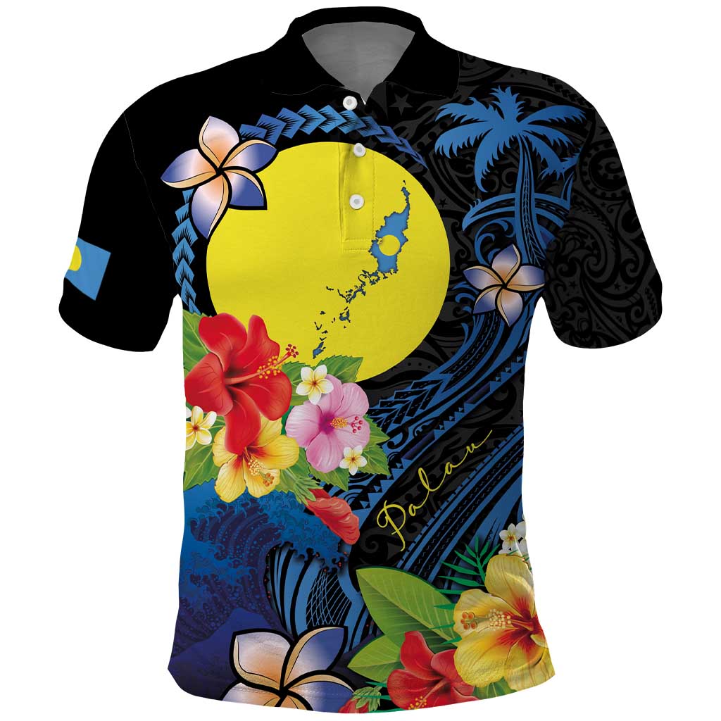 Palau Independence Day Polo Shirt Melanesian Tattoo with Hibiscus LT03 Kid - Polynesian Pride