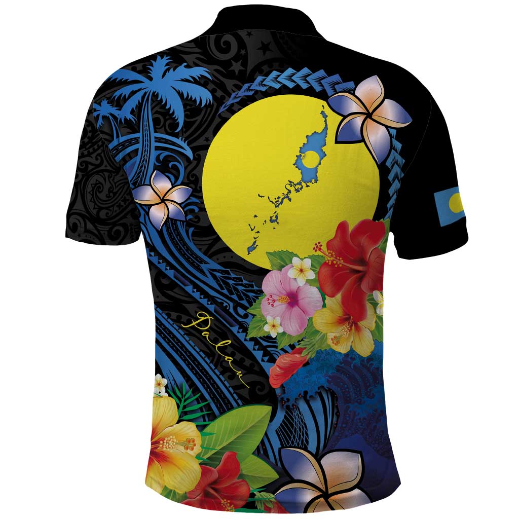 Palau Independence Day Polo Shirt Melanesian Tattoo with Hibiscus LT03 - Polynesian Pride