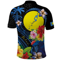 Palau Independence Day Polo Shirt Melanesian Tattoo with Hibiscus LT03 - Polynesian Pride