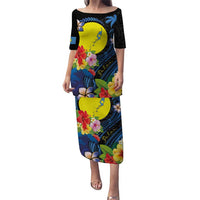 Palau Independence Day Puletasi Melanesian Tattoo with Hibiscus LT03 Long Dress - Polynesian Pride