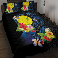 Palau Independence Day Quilt Bed Set Melanesian Tattoo with Hibiscus LT03 King 230cm x 260cm - Polynesian Pride