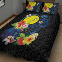 Palau Independence Day Quilt Bed Set Melanesian Tattoo with Hibiscus LT03 - Polynesian Pride