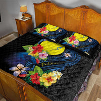 Palau Independence Day Quilt Bed Set Melanesian Tattoo with Hibiscus LT03 - Polynesian Pride