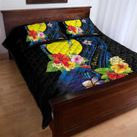 Palau Independence Day Quilt Bed Set Melanesian Tattoo with Hibiscus LT03 - Polynesian Pride