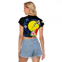 Palau Independence Day Raglan Cropped T Shirt Melanesian Tattoo with Hibiscus LT03 - Polynesian Pride