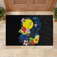Palau Independence Day Rubber Doormat Melanesian Tattoo with Hibiscus LT03 L 60cm x 90cm - Polynesian Pride